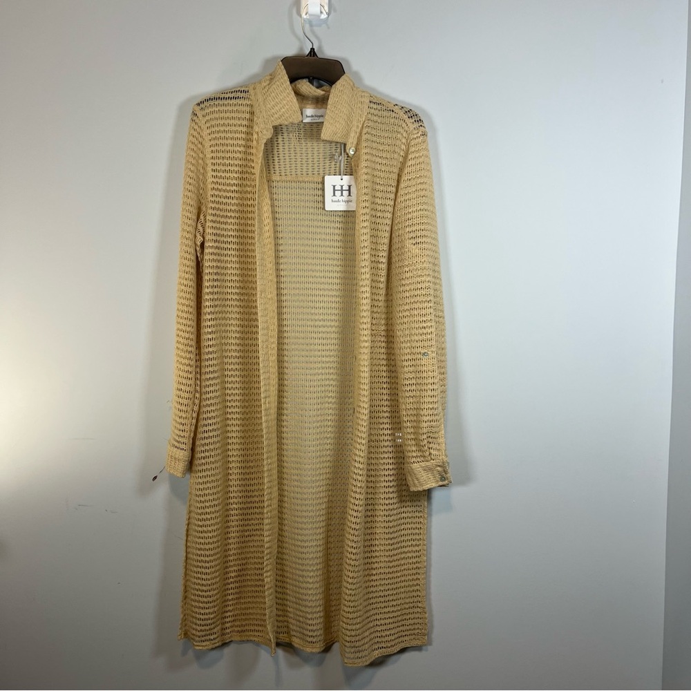 HAUTE Irish Cream Long Sleeve Crochet Button Front Cover Up NWT medium